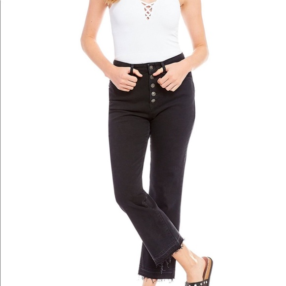 Free People black fringed classic crop ankle Jean denim size size 25 pant botton - Picture 3 of 8